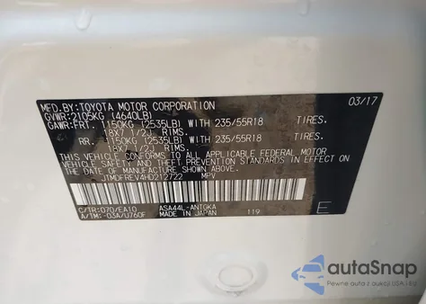 2017 Toyota Rav4 Limited z USA, uszkodzony, nr VIN JTMDFREV4HD212722